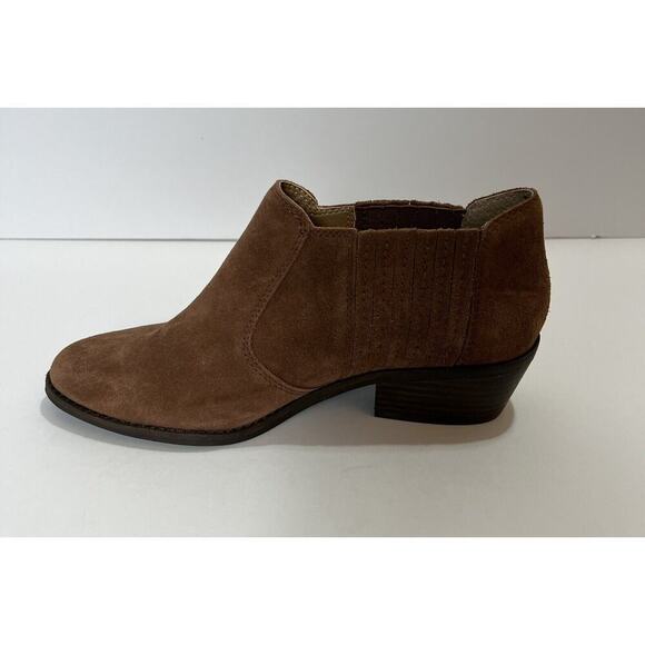 Lucky Brand Womens Suede Ankle Boots Size 7.5 No Zip Chestnut Brown Boho Cowgirl - Picture 4 of 9